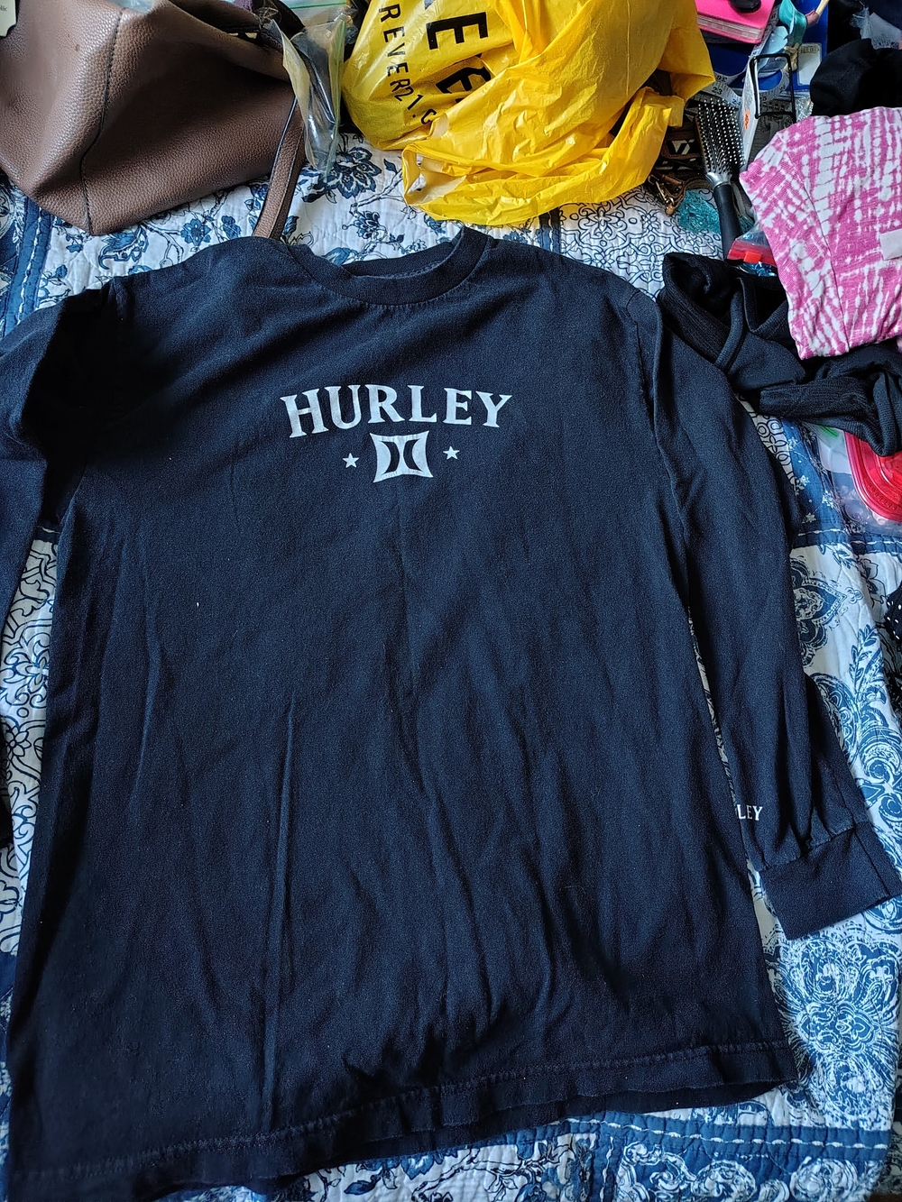 Hurley Men's Long Sleeve Logo  Tee - Black Size Medium